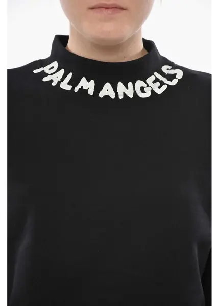 Bluze de trening Palm Angels Cropped-Fit Crewneck Sweatshirt Seasonal Logo Black Femei (BM 19752293) 3