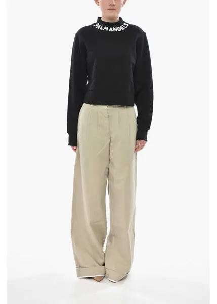 Bluze de trening Palm Angels Cropped-Fit Crewneck Sweatshirt Seasonal Logo Black Femei (BM 19752293) 4