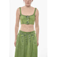 Bluze Denim Bustier Crop Top With Logo Patch Femei