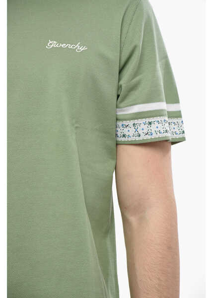 Tricouri Polo Givenchy Hopsack Cotton Polo With Floral Details Green Barbati (BM 19752320) 3