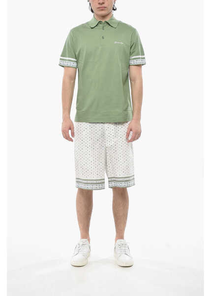 Tricouri Polo Givenchy Hopsack Cotton Polo With Floral Details Green Barbati (BM 19752320) 4