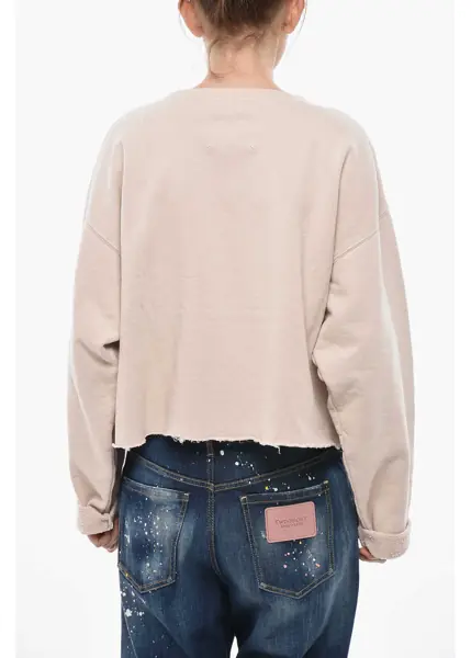 Bluze de trening Maison Margiela Mm1 Cropped Oversized Sweatshirt With Raw Hem Pink Femei (BM 19752335) 2