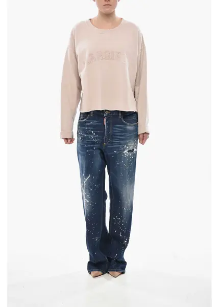 Bluze de trening Maison Margiela Mm1 Cropped Oversized Sweatshirt With Raw Hem Pink Femei (BM 19752335) 4