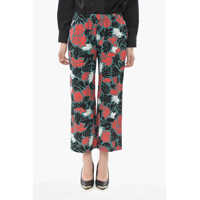 Pantaloni casual Floral Viscose Cropped Fit Trousers Femei