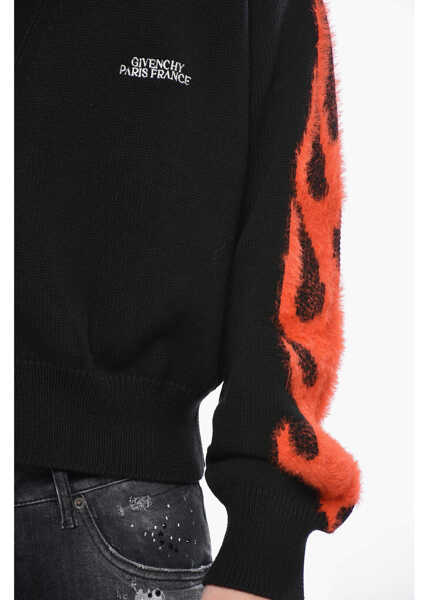 Cardigane Givenchy Cotton-Blend Cardigan Flames With Jacquard Sleeves Black Barbati (BM 19752461) 3