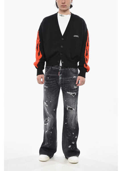 Cardigane Givenchy Cotton-Blend Cardigan Flames With Jacquard Sleeves Black Barbati (BM 19752461) 4