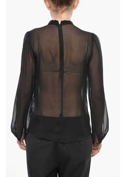 Bluze DSQUARED2 Sheer Tie-Neck Blouse With Long Sleeves Black Femei (BM 19752467) 2