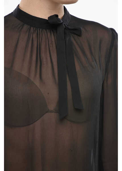 Bluze DSQUARED2 Sheer Tie-Neck Blouse With Long Sleeves Black Femei (BM 19752467) 3