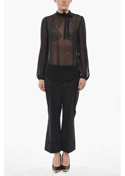 Bluze DSQUARED2 Sheer Tie-Neck Blouse With Long Sleeves Black Femei (BM 19752467) 4
