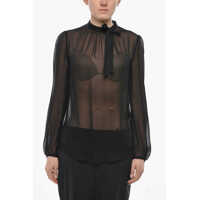 Bluze Sheer Tie-Neck Blouse With Long Sleeves Femei