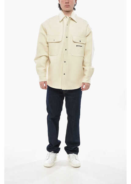 Jachete Palm Angels Virgin-Wool Utility Overshirt With Snap Buttons Beige Barbati (BM 19752476) 4