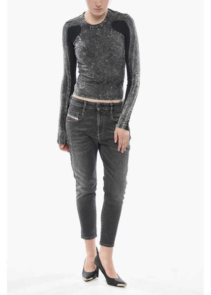 Tricouri Diesel Marble-Effect Long-Sleeve Crewneck T-Shirt T-Lastek With Rib Black Femei (BM 19752479) 4