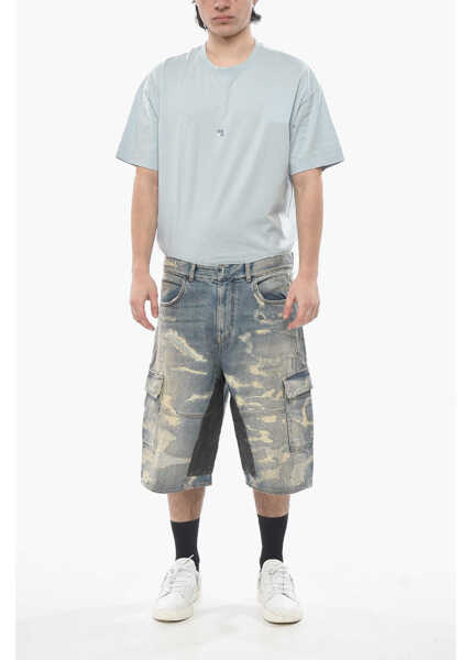 Pantaloni scurti Givenchy Distressed Denim Cargo Shorts With Patches Light Blue Barbati (BM 19752485) 4