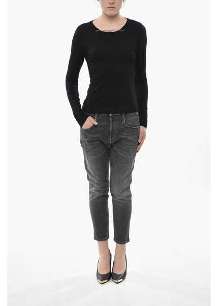 Bluze Diesel Ribbed Long-Sleeve Top T-Matic-Ls With Metal Detail Black Femei (BM 19752491) 4