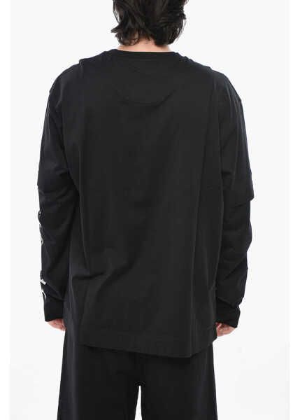 Tricouri Givenchy Double-Fabric Crewneck T-Shirt With Logo Sleeves Black Barbati (BM 19752497) 2