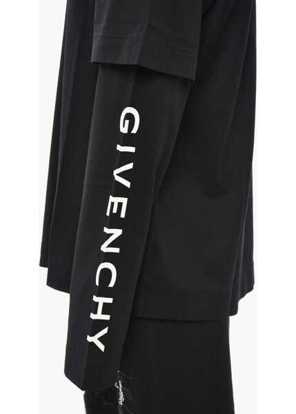 Tricouri Givenchy Double-Fabric Crewneck T-Shirt With Logo Sleeves Black Barbati (BM 19752497) 3
