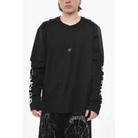 Bluze Double-Fabric Crewneck T-Shirt With Logo Sleeves Barbati