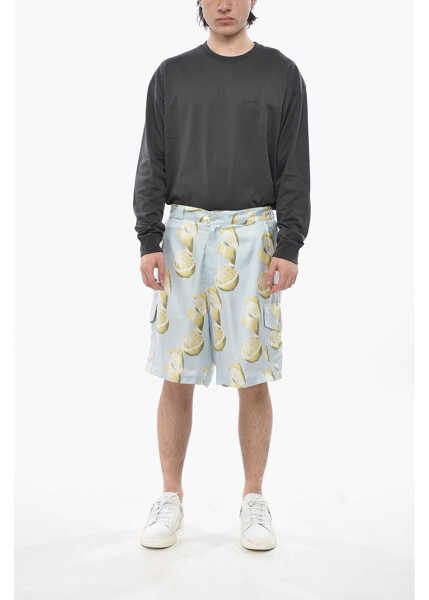 Pantaloni scurti Givenchy Silk-Satin Cargo Shorts Lemon Light Blue Barbati (BM 19752509) 4