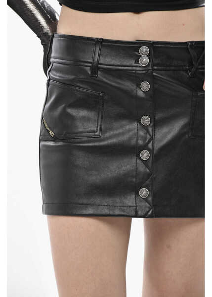 Fuste scurte Diesel Vegan Leather Miniskirt Yinka With Logo Buttons Black Femei (BM 19752512) 3