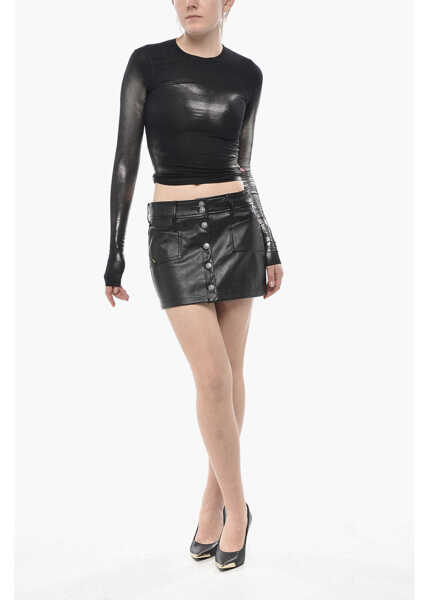 Fuste scurte Diesel Vegan Leather Miniskirt Yinka With Logo Buttons Black Femei (BM 19752512) 4