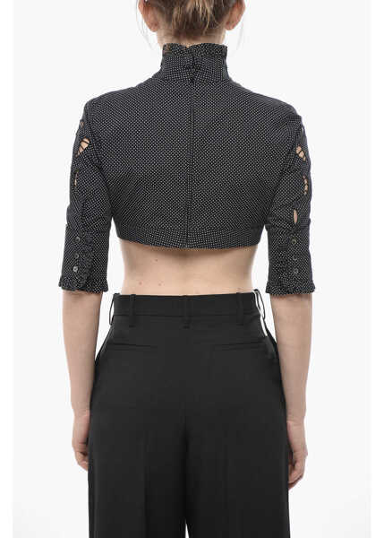 Bluze DSQUARED2 Cotton Poplin Polka-Dot Crop Top With 3/4 Sleeves And Cut-Ou Black Femei (BM 19752515) 2