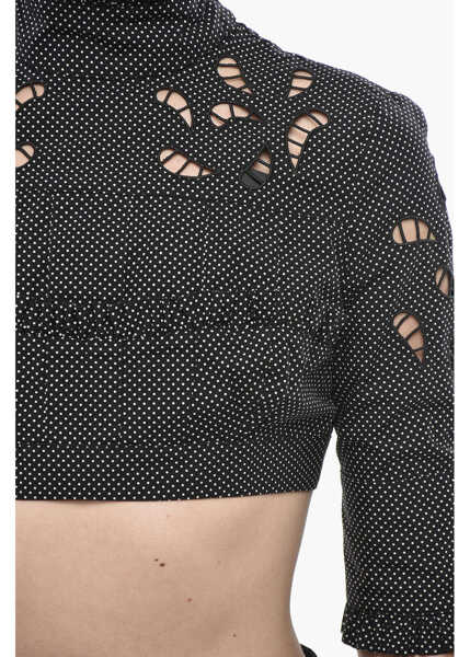Bluze DSQUARED2 Cotton Poplin Polka-Dot Crop Top With 3/4 Sleeves And Cut-Ou Black Femei (BM 19752515) 3