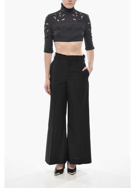 Bluze DSQUARED2 Cotton Poplin Polka-Dot Crop Top With 3/4 Sleeves And Cut-Ou Black Femei (BM 19752515) 4