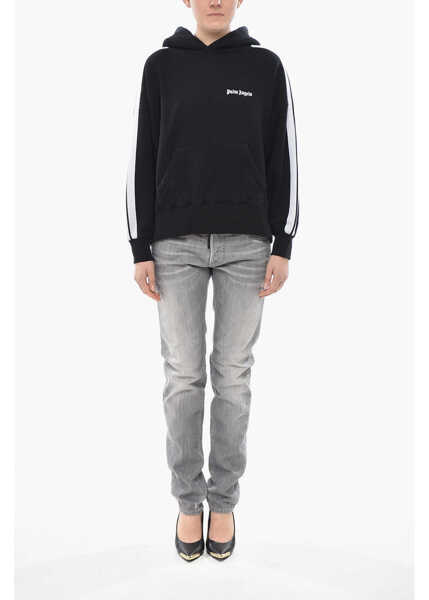 Bluze de trening Palm Angels Brushed Cotton Hoodie With Contrast Band Black Femei (BM 19752521) 4