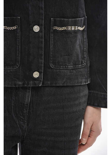 Geci de blugi Givenchy Stone-Washed Denim Jackets With Logo Pockets Black Femei (BM 19752524) 3
