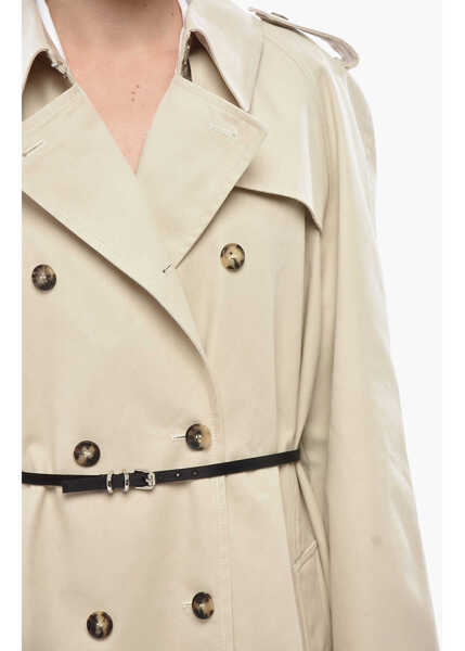 Trenciuri Givenchy Mixed Cotton Double-Breasted Trench With Slim Belt Beige Femei (BM 19752530) 3