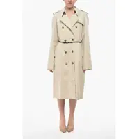 Trenciuri Mixed Cotton Double-Breasted Trench With Slim Belt Femei