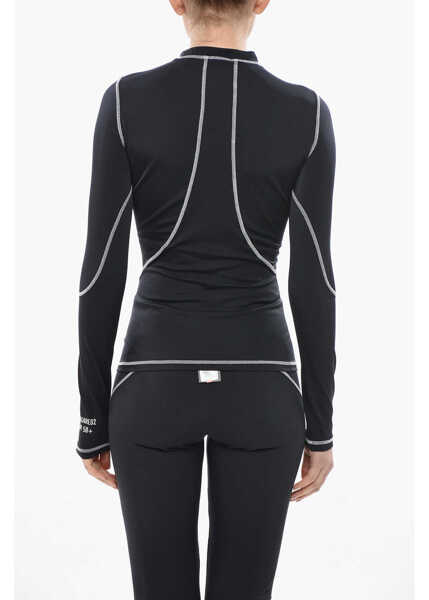 Tricouri DSQUARED2 Beachwear Stretch Fabric Long-Sleeve T-Shirt With Exposed Se Black Femei (BM 19752539) 2