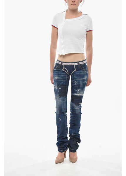 Blugi drepti DSQUARED2 Straight-Leg Jeans Sharpei With Logo Band 16Cm Blue Femei (BM 19752554) 4