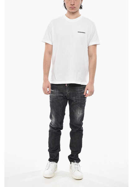 Tricouri DSQUARED2 Solid Crewneck T-Shirt Tennis Fit With Embossed Logo White Barbati (BM 19752827) 4