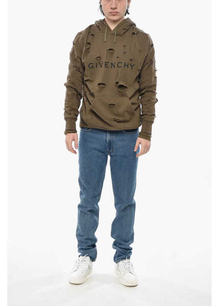 Bluze de trening Givenchy Double-Fabric Hoodie With Cut-Out Design Military Green Barbati (BM 19752830) 4
