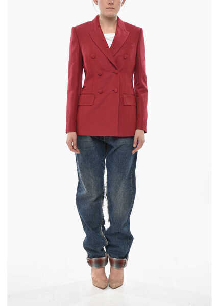 Sacouri Givenchy Linen-And-Silk Double-Breasted Blazer Red Femei (BM 19752836) 4