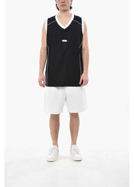 Tricouri Givenchy Cotton Tank Top With Contrast Trim And V-Neck Black Barbati (BM 19752839) 4