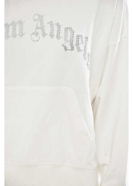 Hanorace Palm Angels Hooded Sweatshirt Curved Logo, Cotton With Crystals White Femei (BM 19752842) 3