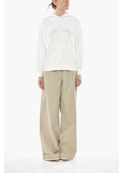 Hanorace Palm Angels Hooded Sweatshirt Curved Logo, Cotton With Crystals White Femei (BM 19752842) 4