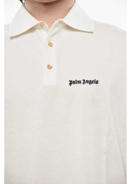 Tricouri Polo Palm Angels Solid-Color Polo With Contrast Logo White Barbati (BM 19752845) 3