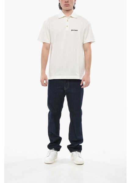 Tricouri Polo Palm Angels Solid-Color Polo With Contrast Logo White Barbati (BM 19752845) 4