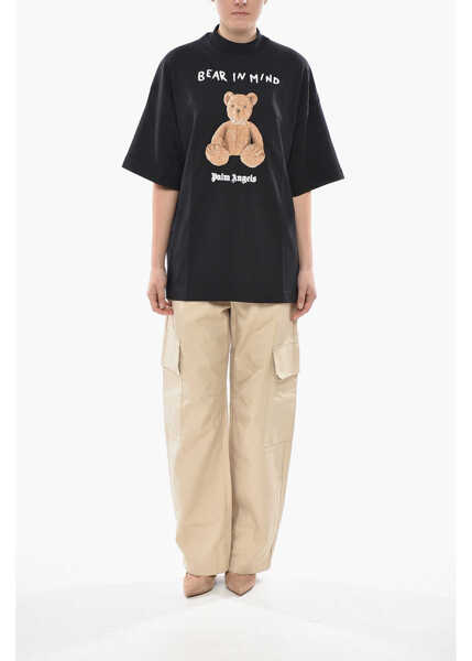 Tricouri Palm Angels Crewneck Loose-Fit T-Shirt Bear In Mind Printed Black Femei (BM 19752851) 4