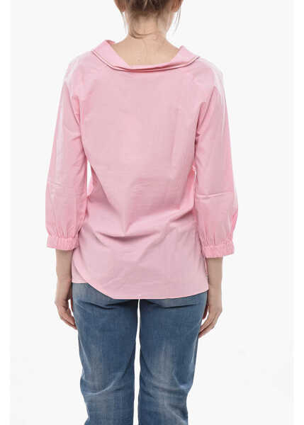 Bluze Marni Poplin Blouse With V-Neck And Embroidered Logo Pink Femei (BM 19752857) 2