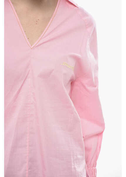 Bluze Marni Poplin Blouse With V-Neck And Embroidered Logo Pink Femei (BM 19752857) 3