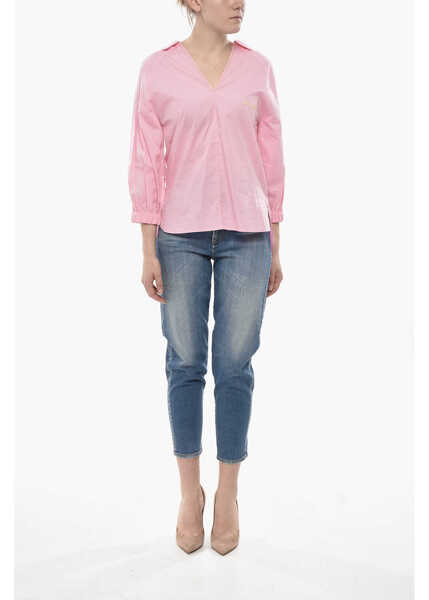 Bluze Marni Poplin Blouse With V-Neck And Embroidered Logo Pink Femei (BM 19752857) 4