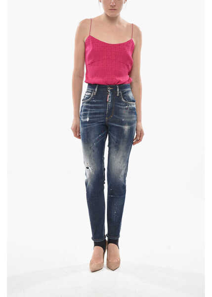 Blugi drepti DSQUARED2 Ski Stirrup High-Waist Stretch Denim Jeans 13Cm Blue Femei (BM 19752860) 4