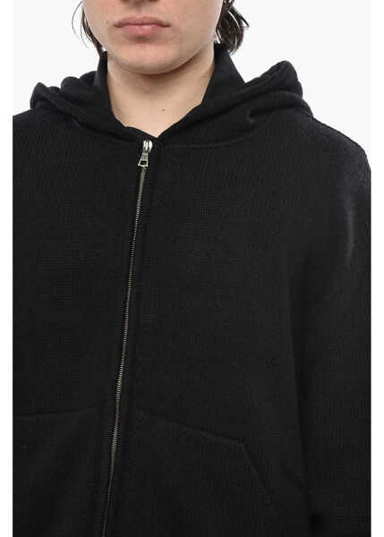 Bluze de trening Palm Angels Wool-Blend Knit Hoodie With Zip Closure Black Barbati (BM 19752866) 3