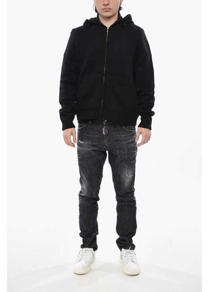 Bluze de trening Palm Angels Wool-Blend Knit Hoodie With Zip Closure Black Barbati (BM 19752866) 4