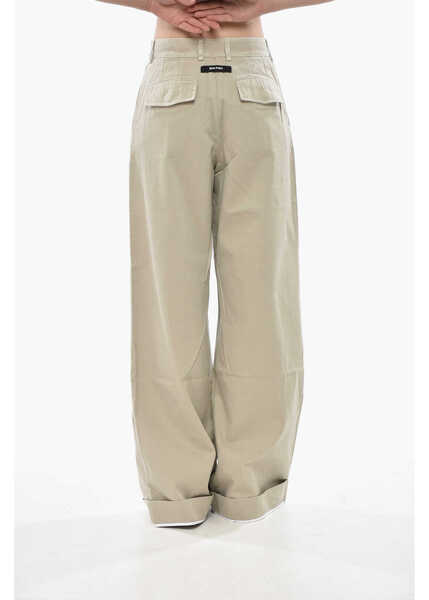 Pantaloni casual Palm Angels Cotton Pants Gd Label With Two Pleats And Turn-Up Hem Beige Femei (BM 19752884) 2