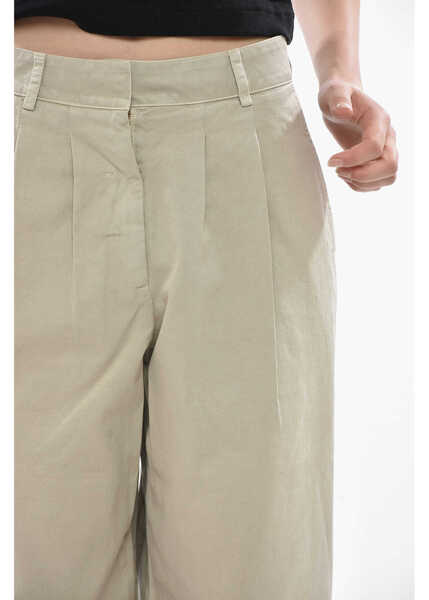 Pantaloni casual Palm Angels Cotton Pants Gd Label With Two Pleats And Turn-Up Hem Beige Femei (BM 19752884) 3